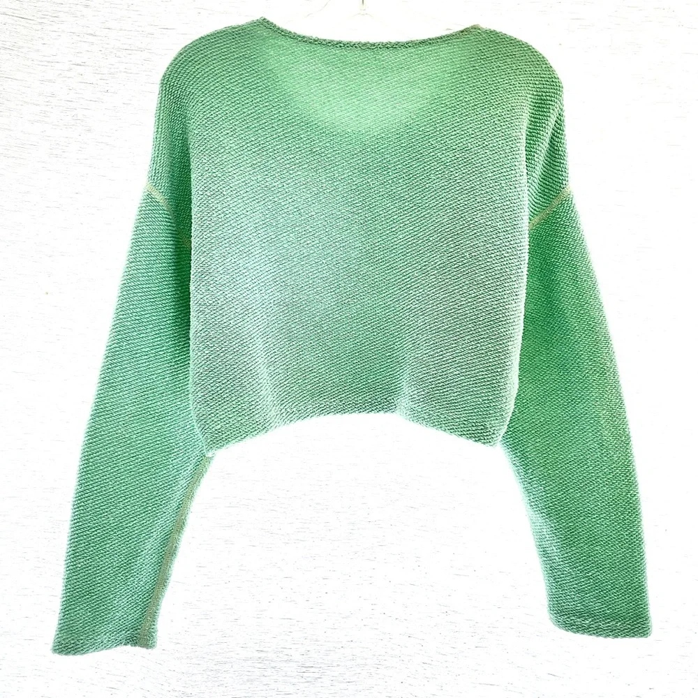 American Apparel Crop Sweater Mint Green 100% Cotton Relaxed Fit Crop Sweater OS - Picture 11 of 12